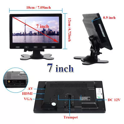 7 Inch LCD CCTV Monitor PC Display Screen AV VGA HDMI  For PC DSLR Game Monitor • $50.39