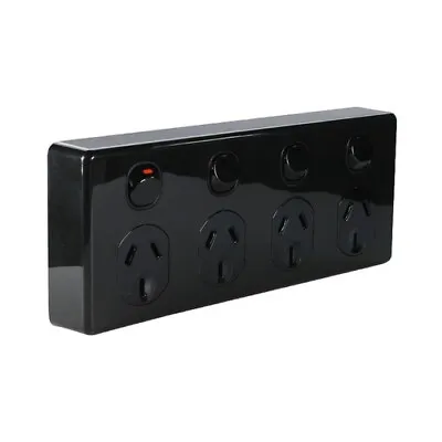 10 Amp Quad Power Point 4 Gang Socket Outlet 10A SAA GPO BLACK • $22