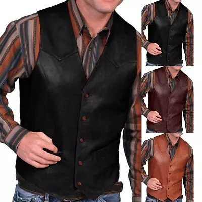 Mens/Men Vintage Motorcycle Leather Waistcoat Motorbike Biker Club Leather Vest • $49.36