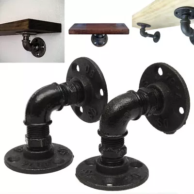 Pipe Shelf Brackets Industrial Iron Rustic Wall Floating Shelves Rack Supports • £8.45