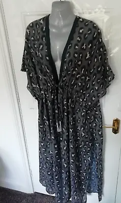 £30.99 • Buy Joanna Hope 18 Grey Black Beige Animal Print Long Tie Front Kimono Cover Top