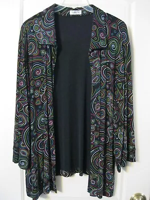 Vikki Vi Woman 3X 3/4 Sl Travel Knit Open Cardigan Black W Multicolor Design • $10