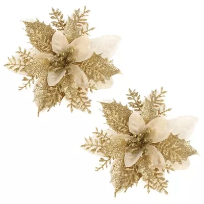 2pcs 15cm Christmas Glitter Poinsettia Faux Flowers Christmas Flowers Decoration • $15