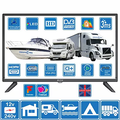 £191.91 • Buy 12V / 240V 24  Inch HD LED Digital Freeview TV MOTORHOME CARAVAN BOAT USB PVR