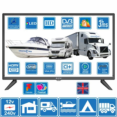 £191.91 • Buy 12V / 240V 24  Inch HD LED Digital Freeview TV MOTORHOME CARAVAN BOAT USB PVR