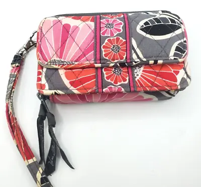 Vera Bradley Floral Front Zip Wristlet Large Wallet Clutch Pink Black White • $14.95