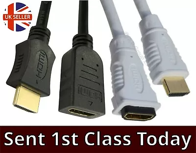 HDMI Extension Cables Video Lead Xbox TV Sky Short 50cm To Long 10m Black White • £4.49