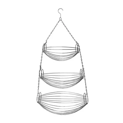 Fruit Basket 3 Tier Hanging Oval Kitchen Organizer Basket Chrome Wire Decor • $17.99