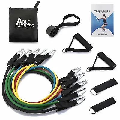 $11.99 • Buy 5 Exercise Resistance Bands Cords 100 Lbs Set Yoga Pilates Workout Fitness