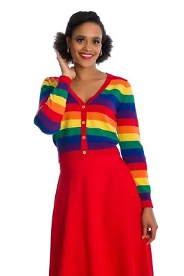 $42.46 • Buy Dancing Days 50s Retro Love Wins Rainbow Striped V-neck Cardigan 