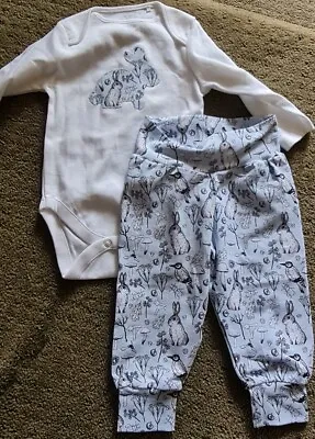 Next Baby Boy Girl Unisex Blue/White Two  Rabbits Bodysuit Size 6-9months BNWOT • $18