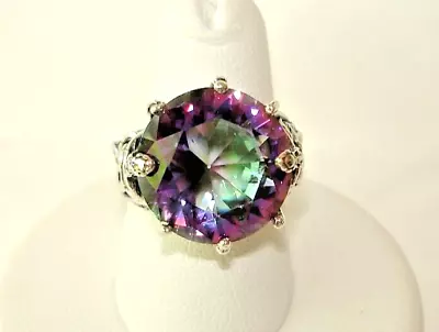 AB Gorgeous! Rainbow Mystic Topaz .925 Sterling Silver Handmade Filigree Ring 8 • $100