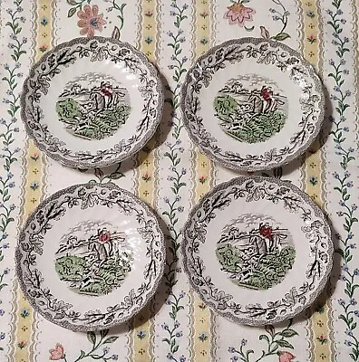 Myotts Country Life Coffee Plates Set Of 4 Dog Hunt Staffordshire 1982 • $24.99