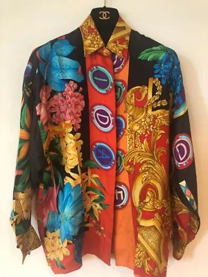 GIANNI VERSACE Silk Shirt Women All Over Pattern Design Multicolor Vintage • $735