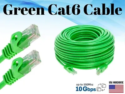 Cat6 Ethernet Patch Green Cable 3 5 10 20 50 100 200 LAN Router Network PS3 Lot • $3.50