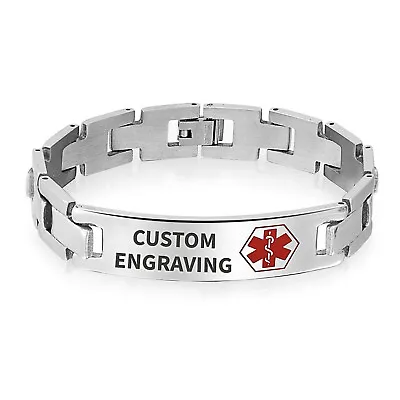 Personalized Medical Alert ID U Link Bracelet Stainless 8 Inch • $33.99
