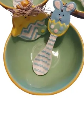 Mud Pie Ceramic Easter Bowl With Chick And Bunny Spoon New • $25.99