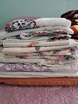 Vintage Linen Cutter Lot 13 Pcs Tablecloths Pillowcases Embroidered  • $19.99