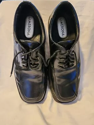 Merona Shoes Mens 8.5 Dress Lace Up Oxford Black Faux Leather Square Toe Comfort • $13