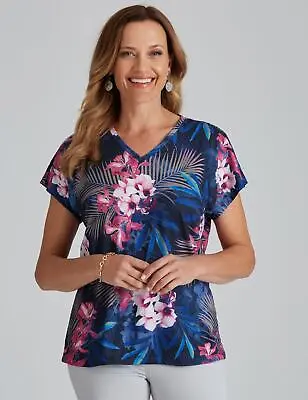 $15.96 • Buy Millers Short Sleeve Printed V-Neck Slub Top Womens Clothing  Tops Tunic