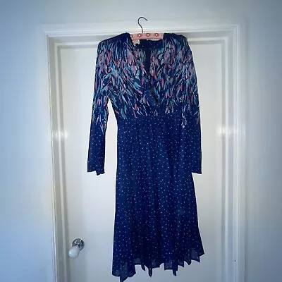 Vintage Dress Blue Size 10 12 David Polyester • $22.99