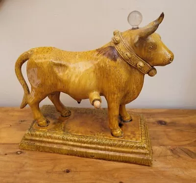 19thC Portuguese Majolica Bull Decanter Mafra Caldas Crown Mark C1870 • $298.40