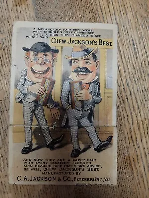 $17.90 • Buy 1800's Metamorphic Jackson's Best Chewing Tobacco Trade Card Petersburg VA Torn