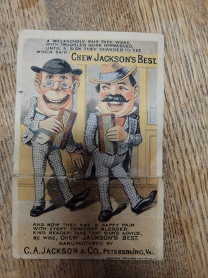 $17.90 • Buy 1800's Metamorphic Jackson's Best Chewing Tobacco Trade Card Petersburg VA Torn