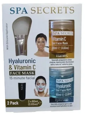 SPA Secrets Hyaluronic & Vitamin C Face Mask 15 Minute Facial 2 Pack  Applicator • £6.99