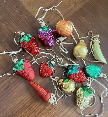 Vtg. Lot Of 12 Christmas Ornaments Fruit Veggies Glass Mini 1”-2” Hand Blown Box • $29.50