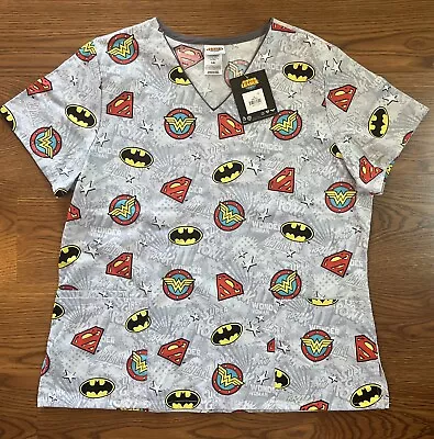 NWT Women’s Justice League DC Comics Scrub Top Super Heros 100% Cotton Large L • $14.95