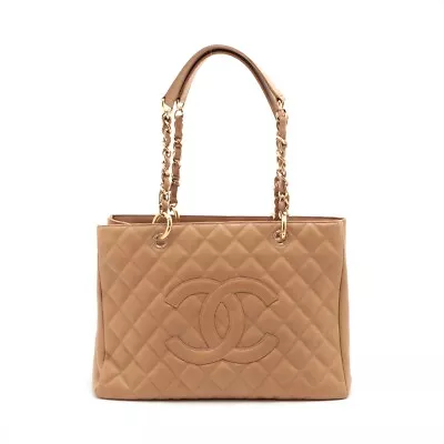 Chanel GST Caviar Skin Chain Tote Bag Beige Gold Metal No. 12 • $1728.54