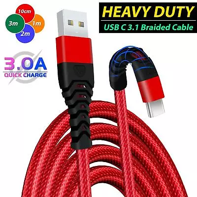 HeavyDuty USB Type C Charging Cable Braided Fast Phone Charger Long Lead 2m 3m • £3.49