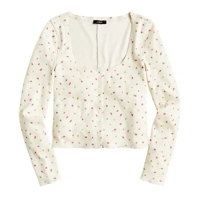 J.Crew Scoopneck Ribbed Cardigan Womens Rosebud Print Lightweight Button Top • $29.95