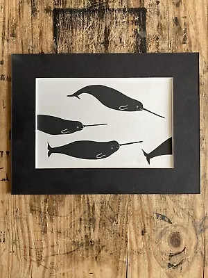 Narwhal - Original Hand Drawn Hand Cut Lino Print. Hand Printed Sea Whale Art • £7.99