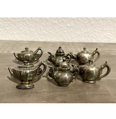 Vintage Victorian Teapot Napkin Rings SET OF 6 Holders Kettle Silvertone Metal • $19.50