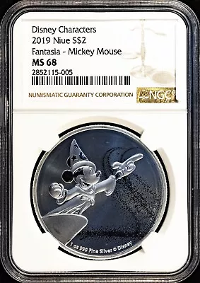 2019 Disney Mickey Mouse 1oz Silver $2 NGC MS68 Coin • $170