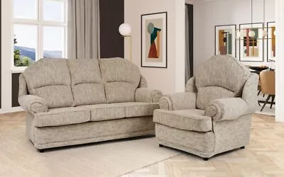 Classic Modern Beige Fabric 3 Seater 2 Seat Armchair Sofa Suite KENT 32 • £529