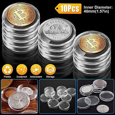 10X 40mm Coin Holder Capsules Case Clear For 2oz Silver Round Dollar Storage Box • $9.98
