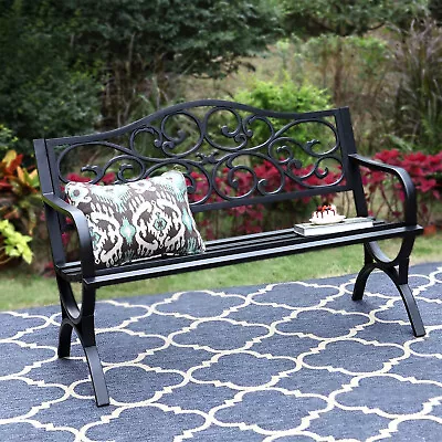 Garden Bench Metal Patio Bench Outdoor Porch Park Bench Cast Iron Sturdy Steel • $107.99