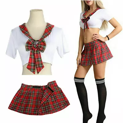 £7.69 • Buy Women Sexy Lingerie School Girl Uniform Plaid Skirt Role Play Costume Outfits