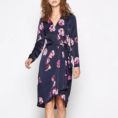 JOIE $398 Navy Miltona Floral Print True Wrap Lined Dress Size Medium • $38.24