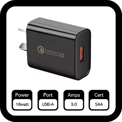 $2.95 • Buy 18W USB Quick Charger Aust Standards QC 3.0 Wall Adapter Qualcomm