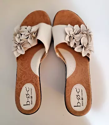 Women's B.o.c. Born Concept Lilibet Wedge Slides White Leather Flowers Size 9 • $16