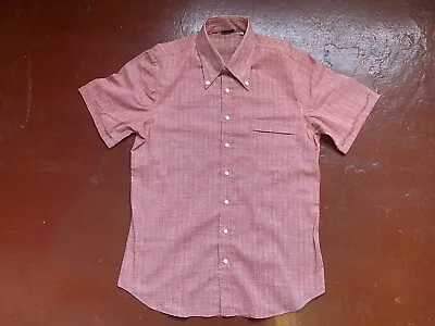 1970s Big Collar Button Down Shirt Cheesecloth Check Red 60s Mod L • £24