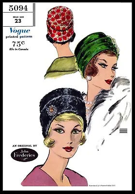 Vogue 5094 Designer John Frederics Hat TURBAN  Sewing Pattern Chemo Alopecia 23  • $5.49