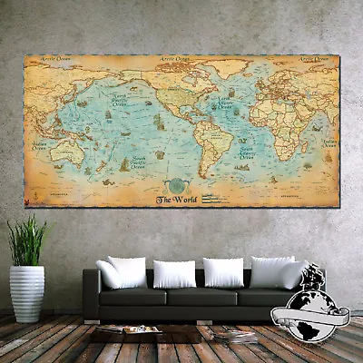 Huge Large Banner Canvas Vintage Old Navigation Pirate Retro World Map Poster • $20.99
