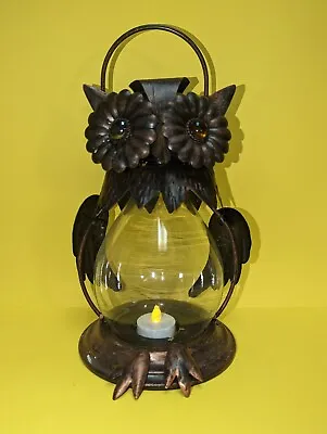 Pier 1 Imports Tealight Candle Owl Jeweled Lantern Brown Metal New • $18.50