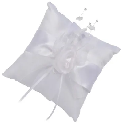  Wedding Ring Pillow Cushion Bridal Pearl Flower Ribbon Decorated Ring Bearer • £10.94