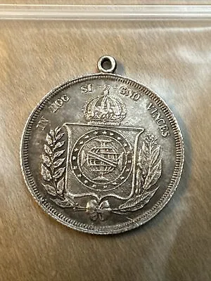 1856 BRAZIL Antique Brazilian Coat-Of-Arms Genuine Silver 500 Reis Coin • $179.81